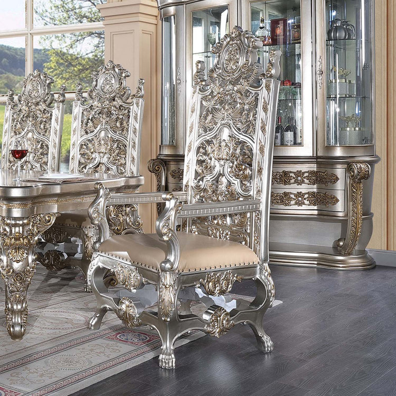 Danae Arm Chair 2Pc, Faux Leather , Champagne & Gold Finish Acme