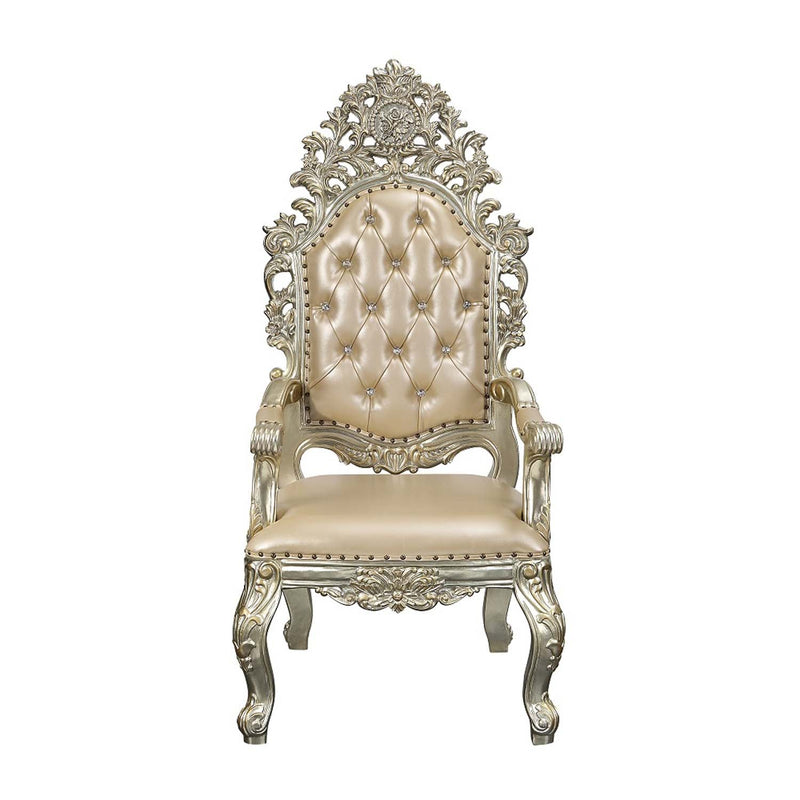 Sorina Arm Chair 2Pc, Faux Leather & Antique Gold Finish Acme