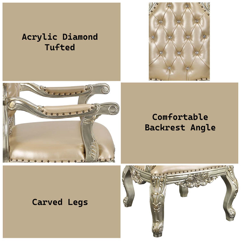 Sorina Arm Chair 2Pc, Faux Leather & Antique Gold Finish Acme
