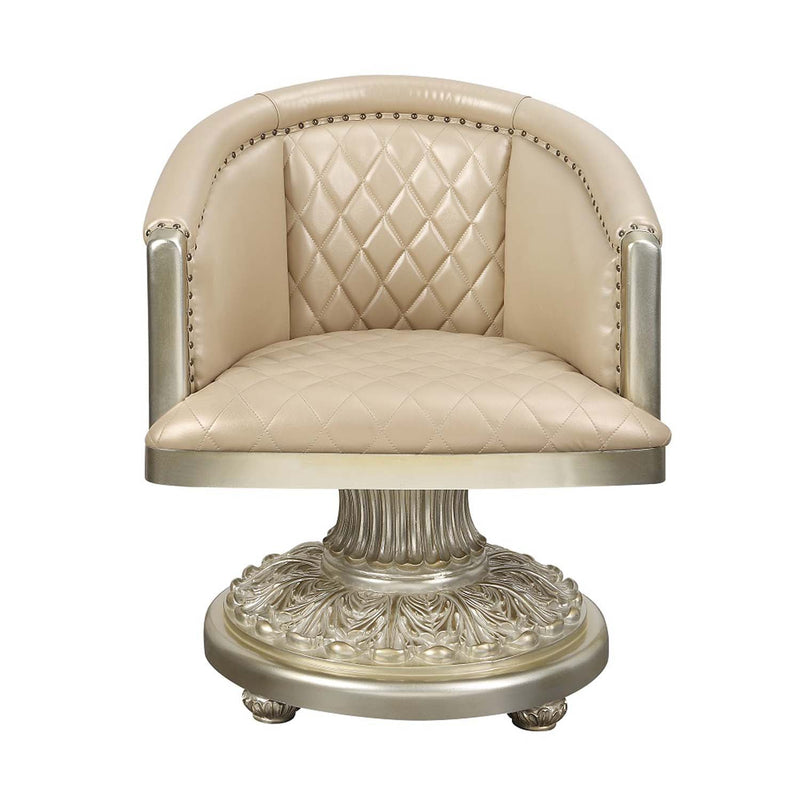 Sorina Arm Chair, Faux Leather & Antique Gold Finish Acme
