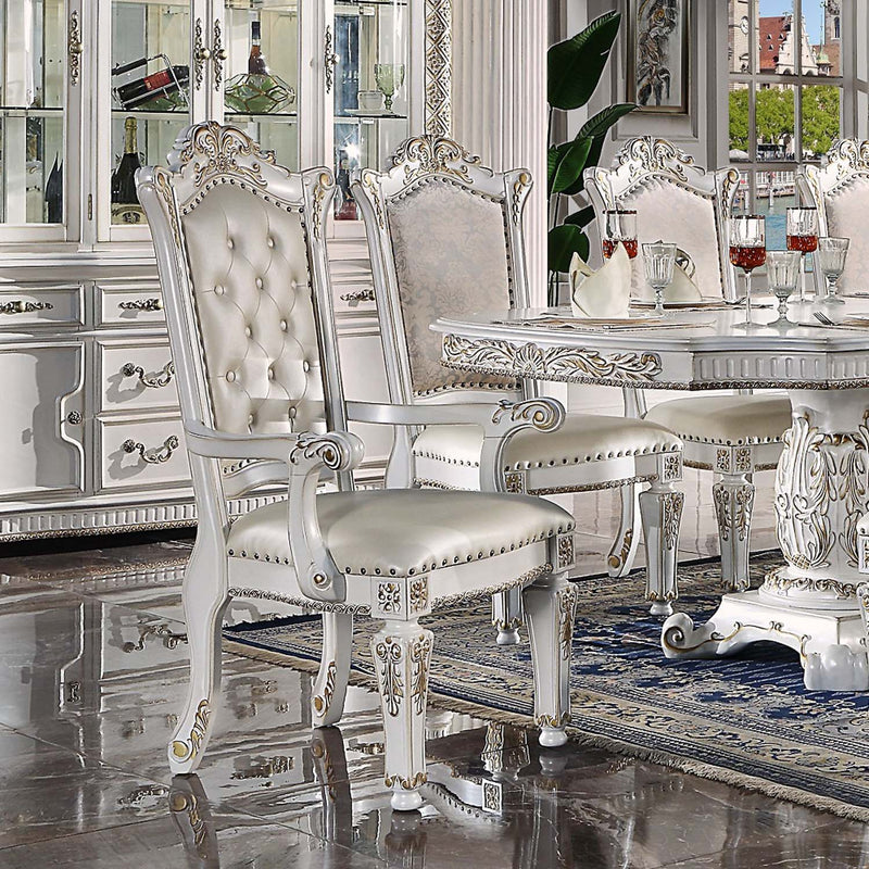 Vendome Arm Chair 2Pc, Faux Leather & Antique Pearl Finish Acme