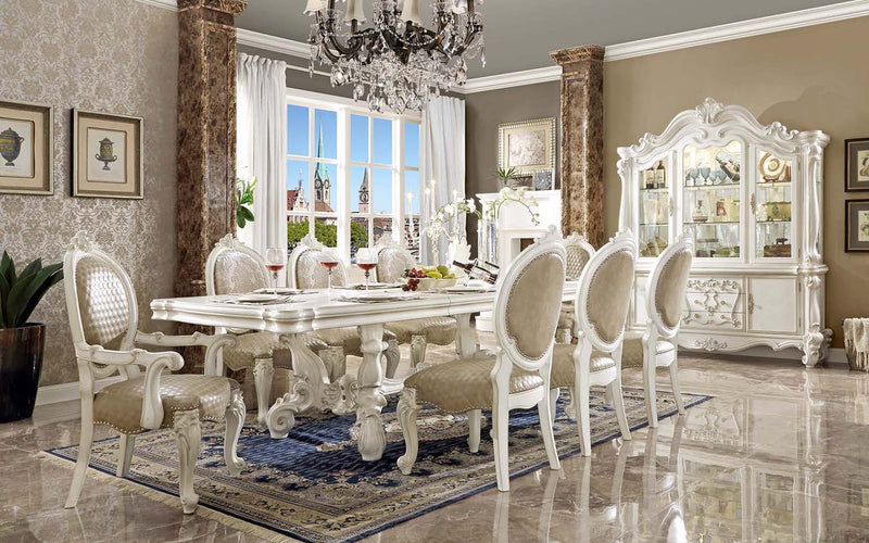 Versailles Arm Chair 2Pc, Faux Leather & Bone White Finish Acme