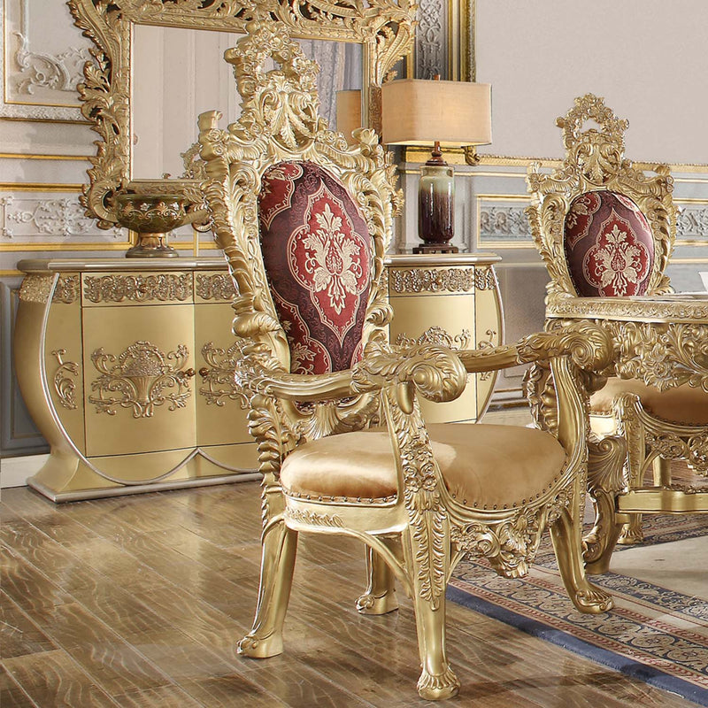 Bernadette Arm Chair 2Pc, Pattern Fabric & Gold Finish Acme