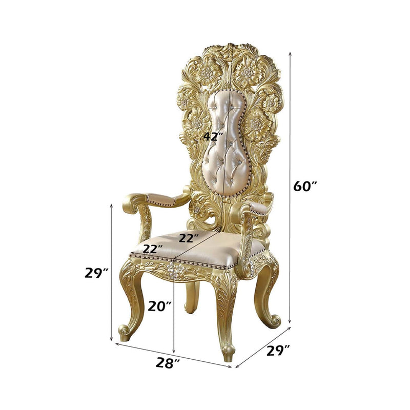 Cabriole Arm Chair 2Pc, Light Gold Faux Leather & Gold Finish Acme