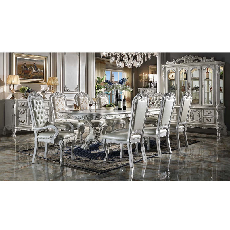 Dresden Arm Chair 2Pc, Faux Leather & Bone White Finish Acme