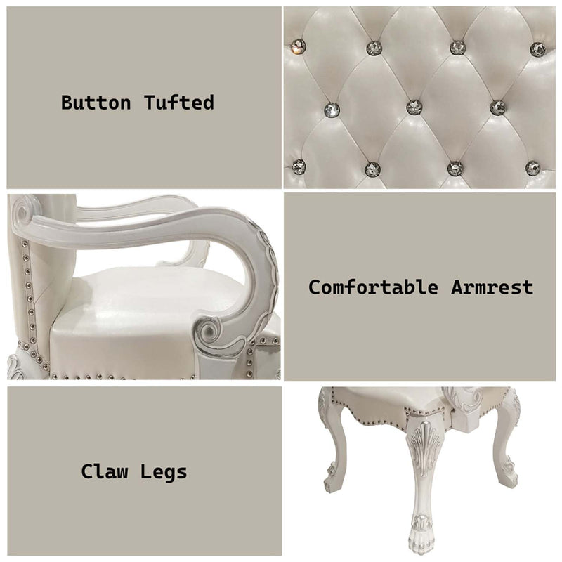 Dresden Arm Chair 2Pc, Faux Leather & Bone White Finish Acme