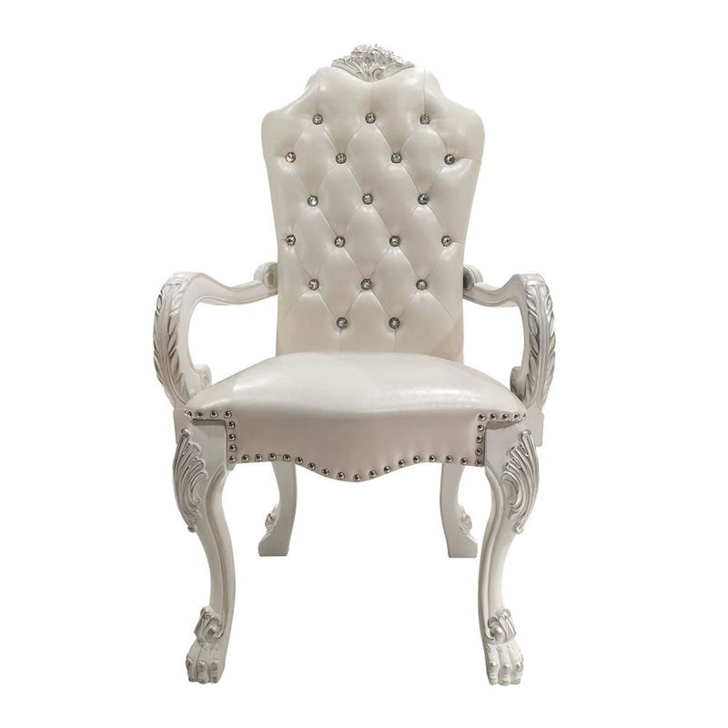 Dresden Arm Chair 2Pc, Faux Leather & Bone White Finish Acme