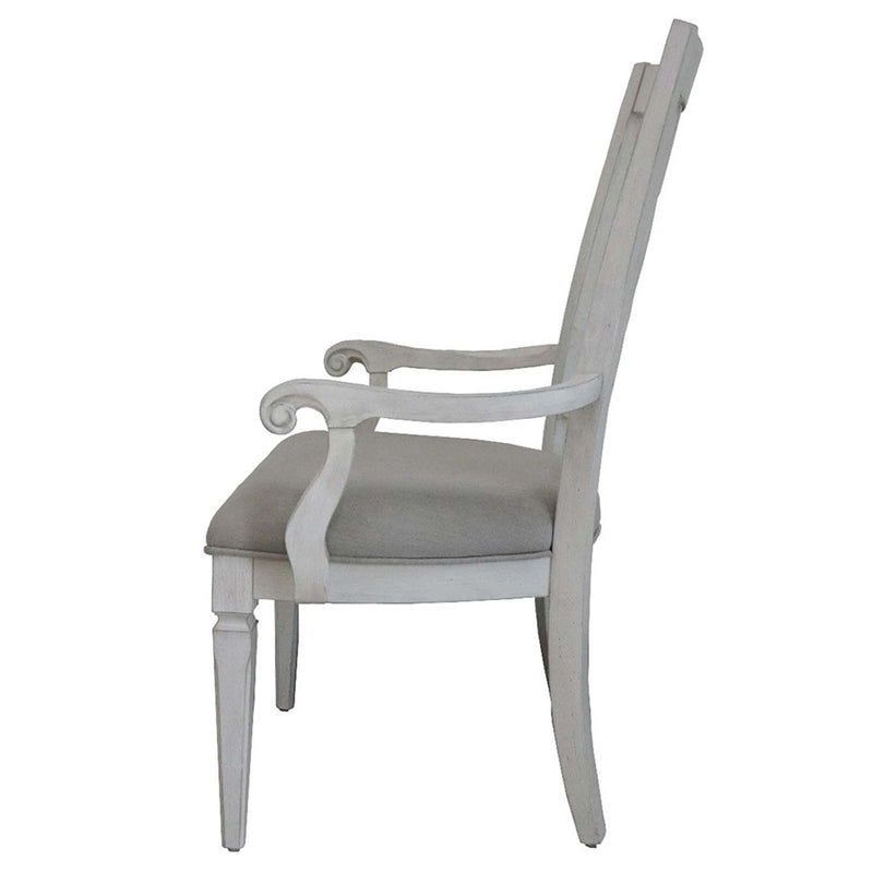 Katia Arm Chair 2Pc, Light Gray Linen & Weathered White Finish Acme