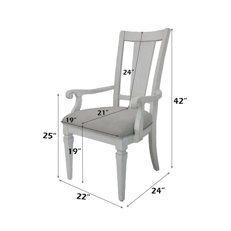 Katia Arm Chair 2Pc, Light Gray Linen & Weathered White Finish Acme