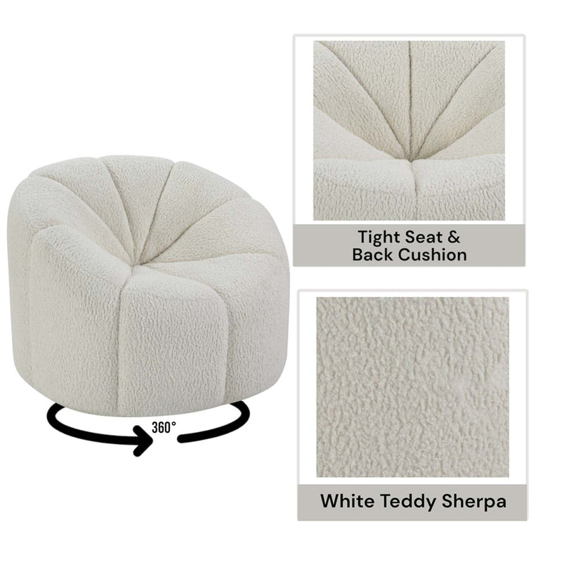 Osmash Chair w/Swivel, White Teddy Sherpa Acme