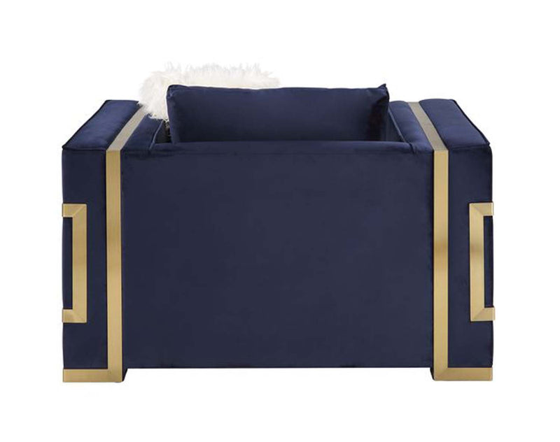 Virrux Chair w/2 Pillows, Blue Velvet & Gold Finish Acme