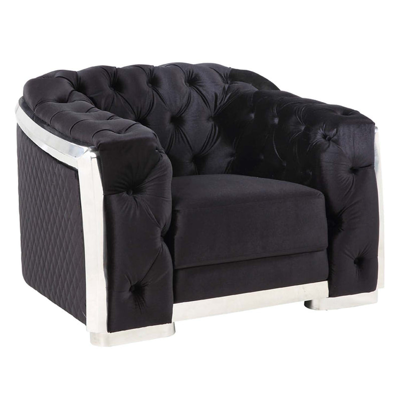 Pyroden Chair, Black Velvet & Chrome Finish Acme