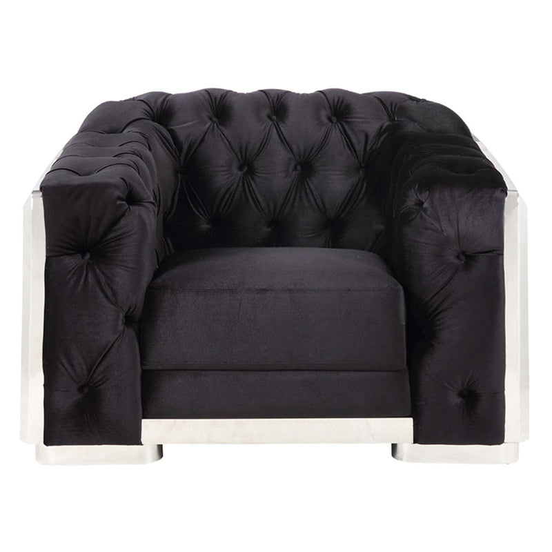 Pyroden Chair, Black Velvet & Chrome Finish Acme