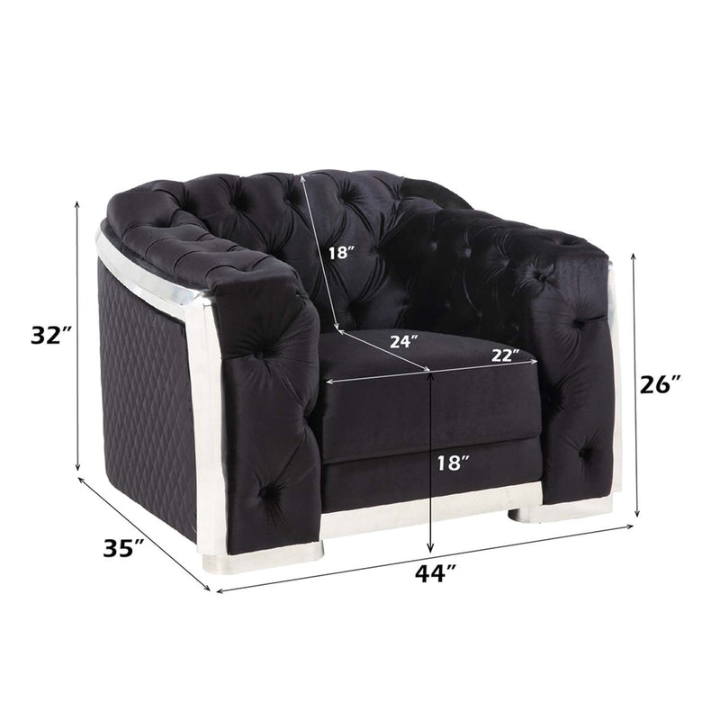 Pyroden Chair, Black Velvet & Chrome Finish Acme