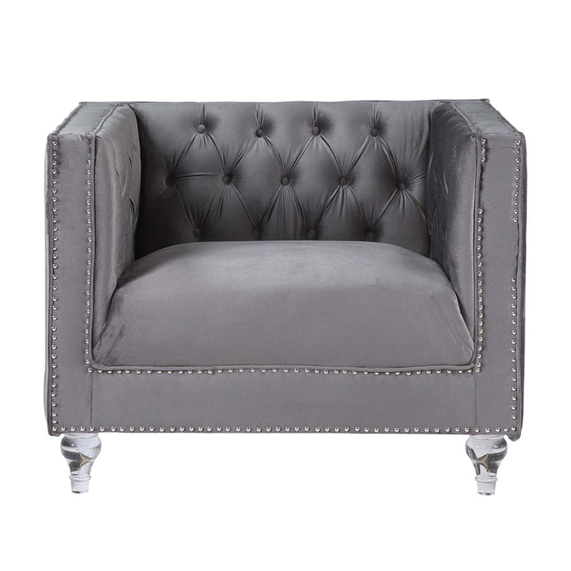 Heibero II Chair, Gray Velvet & Faux Diamond Trim Acme