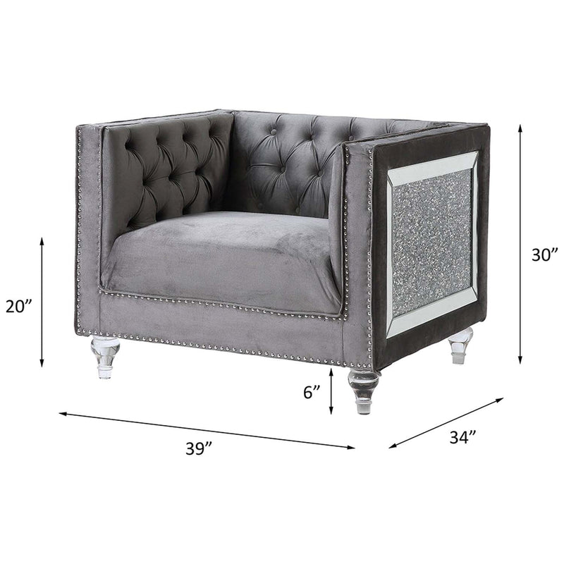 Heibero II Chair, Gray Velvet & Faux Diamond Trim Acme