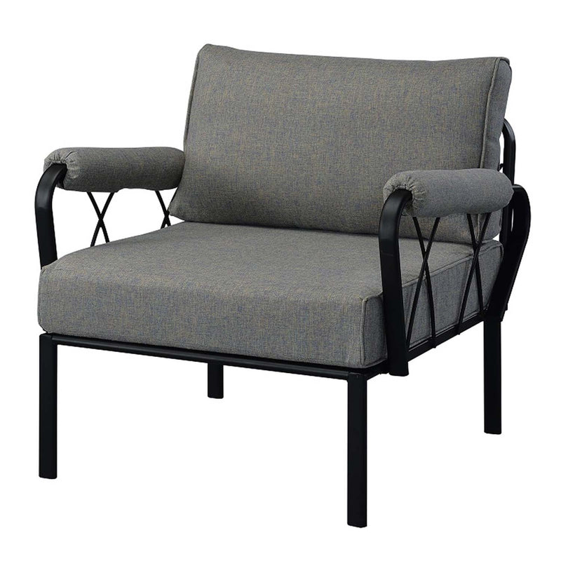 Rajni Patio Arm Chair, Gray Fabric & Black Finish Acme