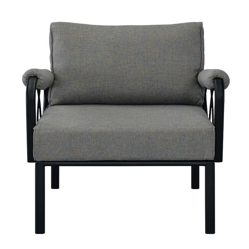 Rajni Patio Arm Chair, Gray Fabric & Black Finish Acme