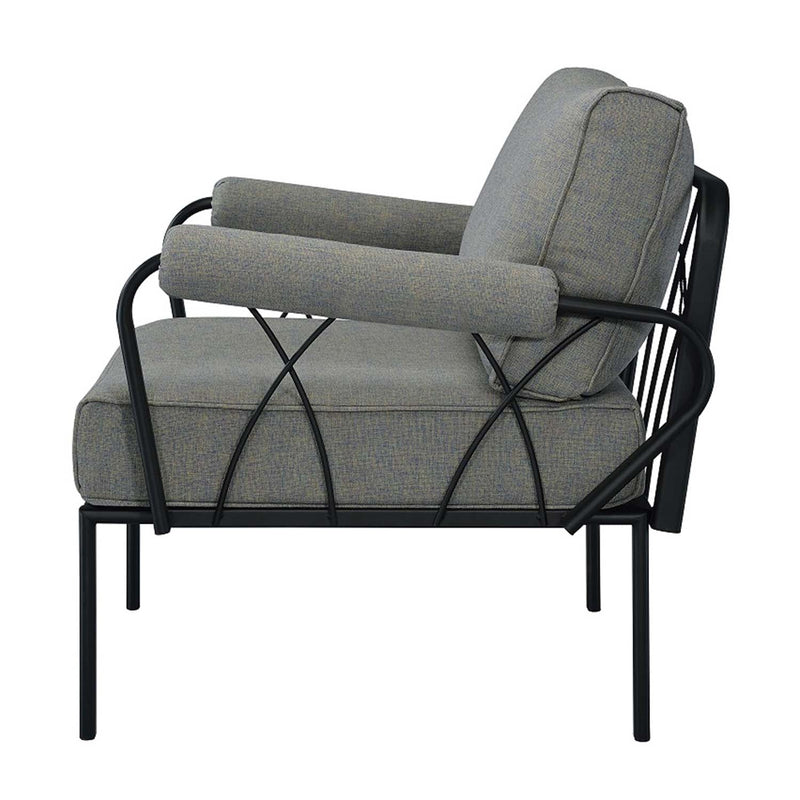 Rajni Patio Arm Chair, Gray Fabric & Black Finish Acme