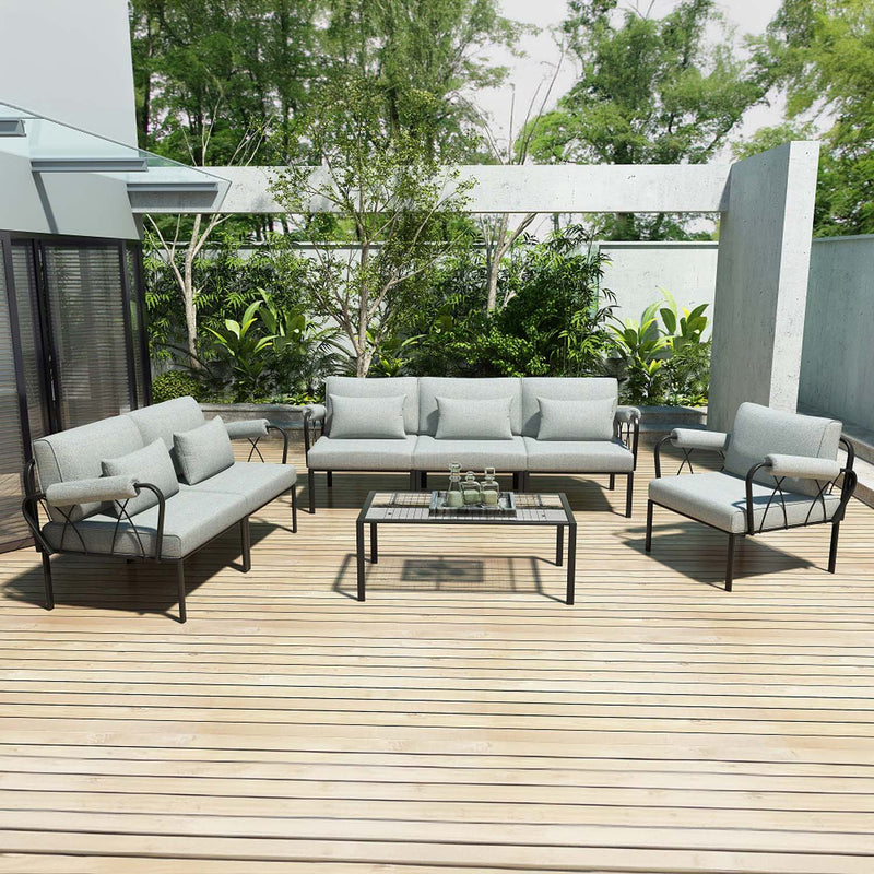 Rajni Patio Arm Chair, Gray Fabric & Black Finish Acme