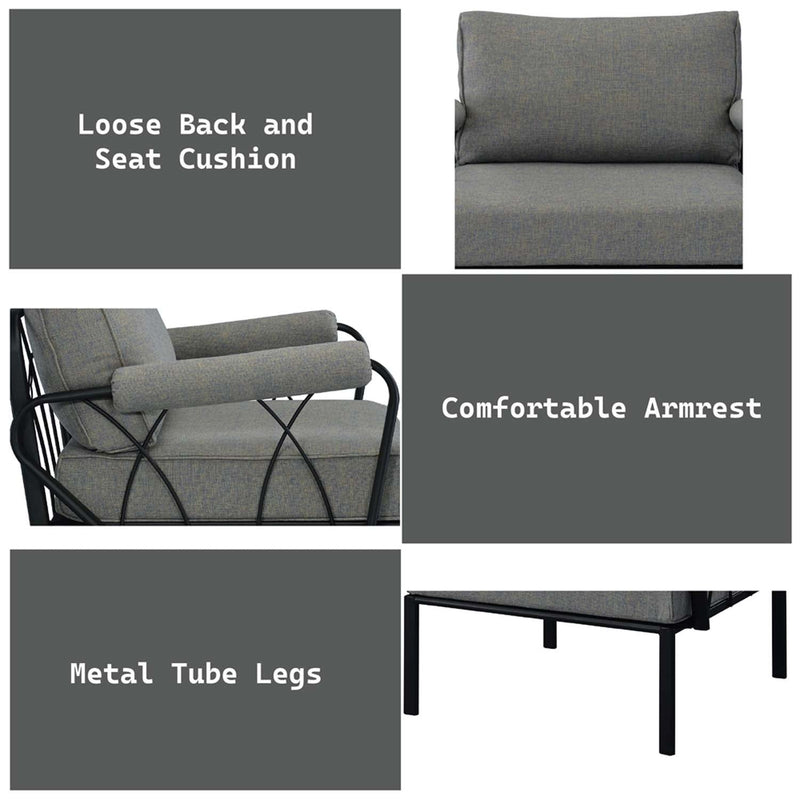 Rajni Patio Arm Chair, Gray Fabric & Black Finish Acme