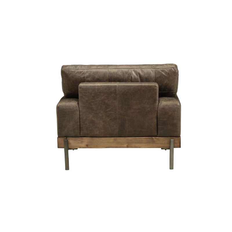 Silchester Chair, Distress Chocolate Top Grain Leather & Oak Finish Acme