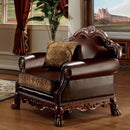 Dresden Chair w/Pillow, Brown Faux Leather & Chenille, Cherry Oak Finish Acme