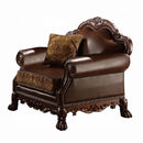 Dresden Chair w/Pillow, Brown Faux Leather & Chenille, Cherry Oak Finish Acme