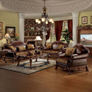Dresden Chair w/Pillow, Brown Faux Leather & Chenille, Cherry Oak Finish Acme