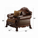 Dresden Chair w/Pillow, Brown Faux Leather & Chenille, Cherry Oak Finish Acme