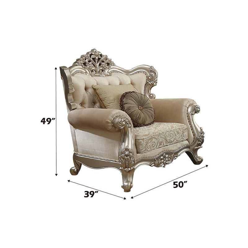 Bently Chair w/2 Pillows, Fabric & Champagne Finish Acme