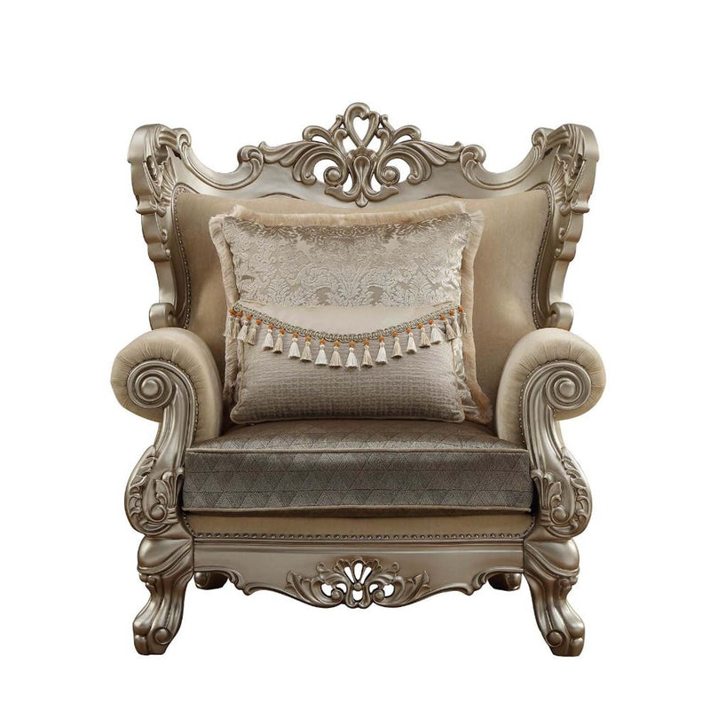 Ranita Chair w/2 Pillows, Fabric & Champagne Finish Acme