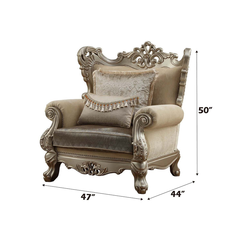Ranita Chair w/2 Pillows, Fabric & Champagne Finish Acme