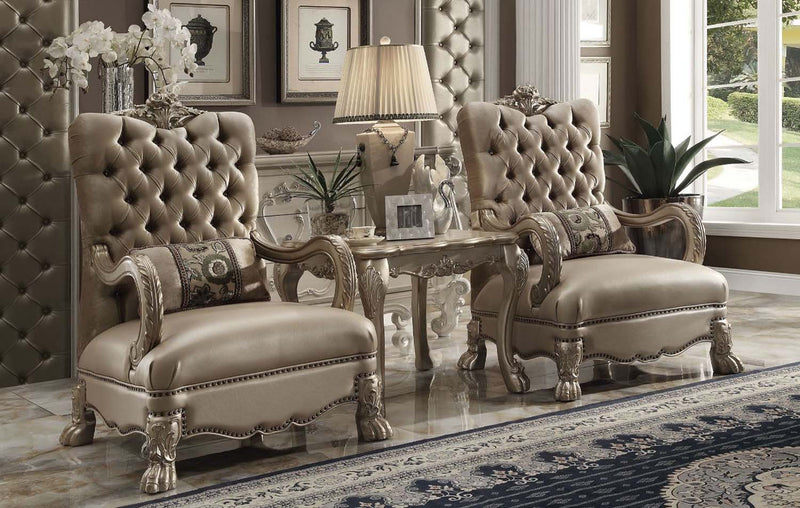 Dresden Chair w/Pillow, Bone Velvet & Gold Patina Finish Acme