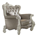 Versailles Chair w/2 Pillows, Vintage Gray Faux Leather & Bone White Finish Acme