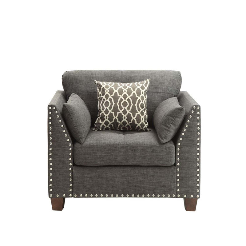 Laurissa Chair w/3 Pillows, Light Charcoal Linen Acme