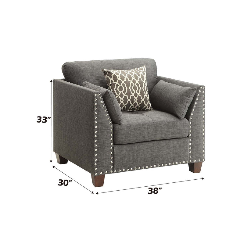 Laurissa Chair w/3 Pillows, Light Charcoal Linen Acme