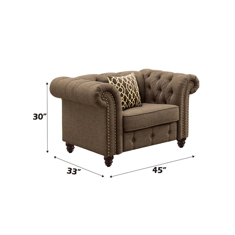 Aurelia Chair w/Pillow, Brown Linen Acme
