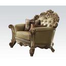 Vendome Chair w/2 Pillows, Bone Faux Leather & Gold Patina Finish Acme