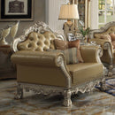 Dresden Chair w/2 Pillows, Bone Faux Leather & Gold Patina Finish Acme