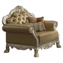 Dresden Chair w/2 Pillows, Bone Faux Leather & Gold Patina Finish Acme