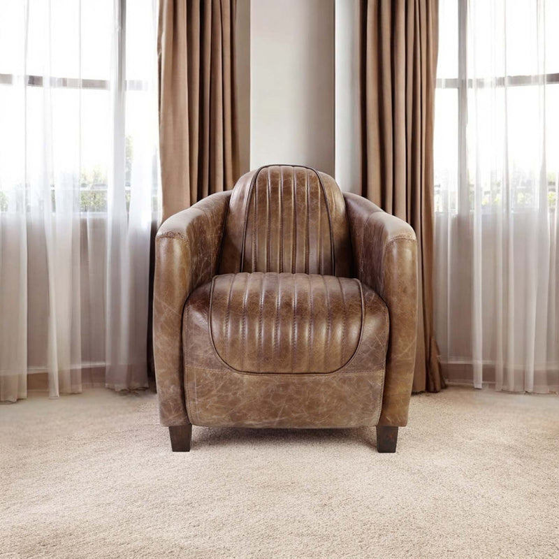 Brancaster Chair, Retro Brown Top Grain Leather & Aluminum Acme