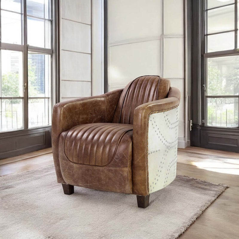 Brancaster Chair, Retro Brown Top Grain Leather & Aluminum Acme