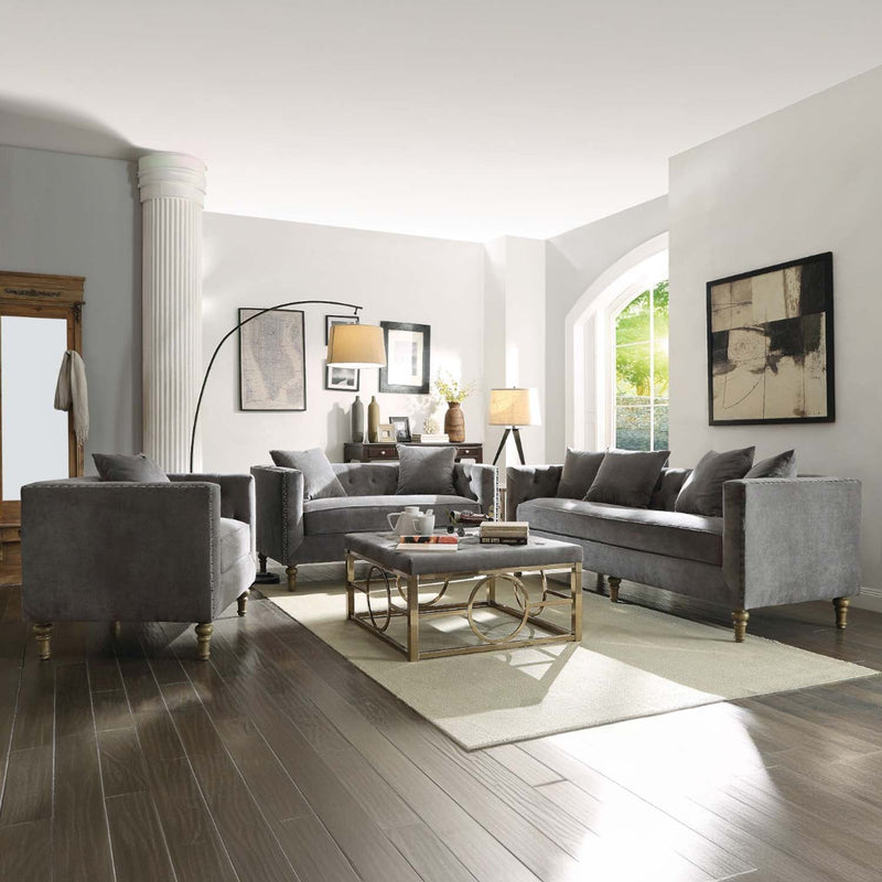 Sidonia Chair w/Pillow, Gray Velvet Acme