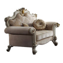 Picardy Chair w/2 Pillows, Fabric & Antique Pearl Finish Acme