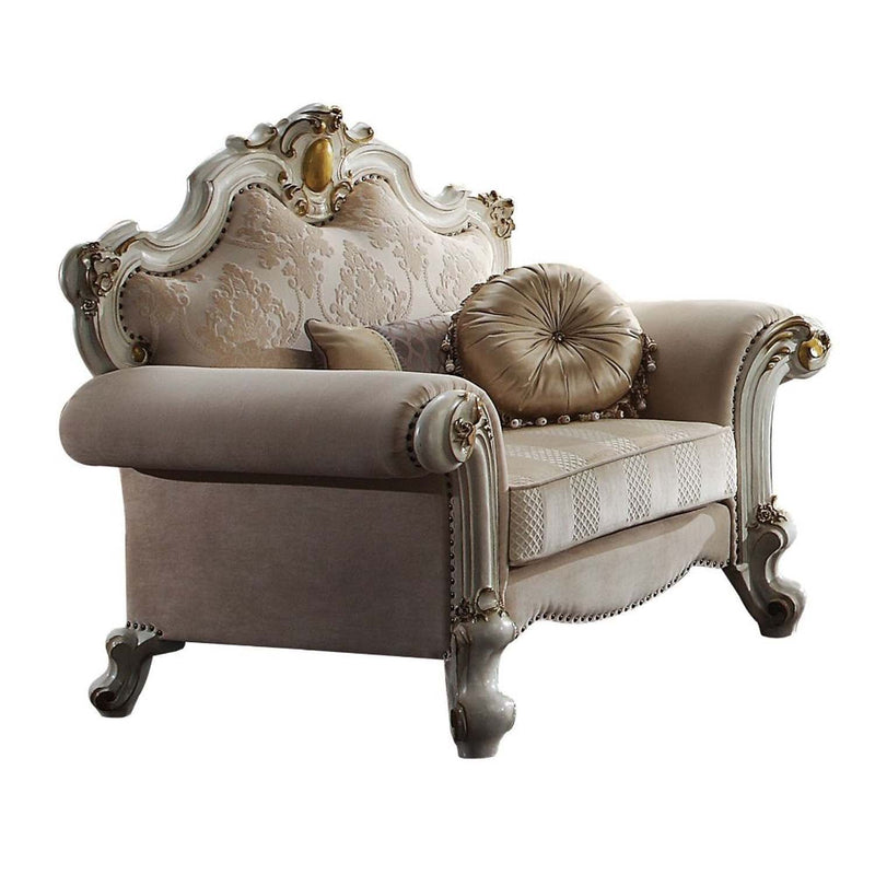 Picardy Chair w/2 Pillows, Fabric & Antique Pearl Finish Acme