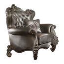 Versailles Chair w/2 Pillows, Silver Faux Leather & Antique Platinum Finish Acme