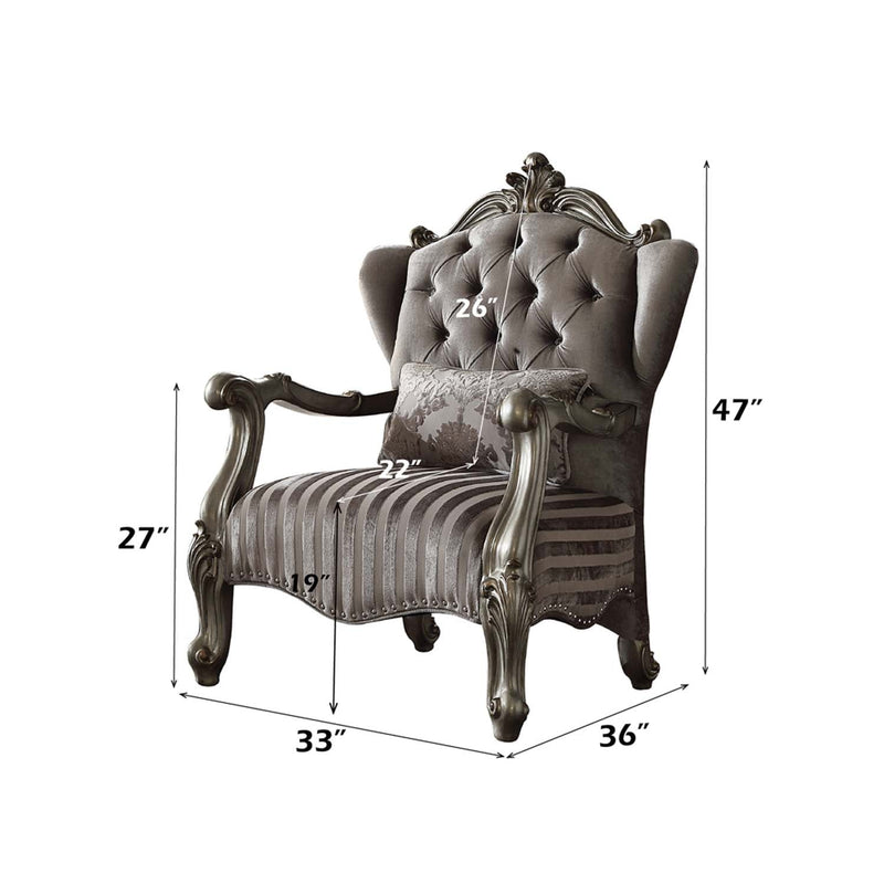 Versailles Chair w/Pillow, Velvet & Antique Platinum Acme