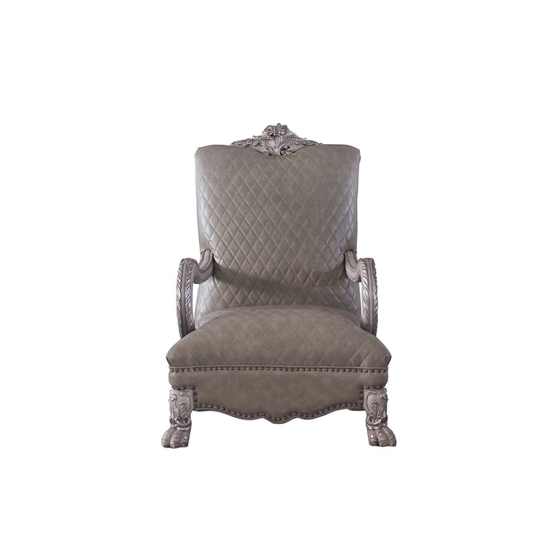 Dresden Chair w/Pillow, Faux Leather & Vintage Bone White Finish Acme
