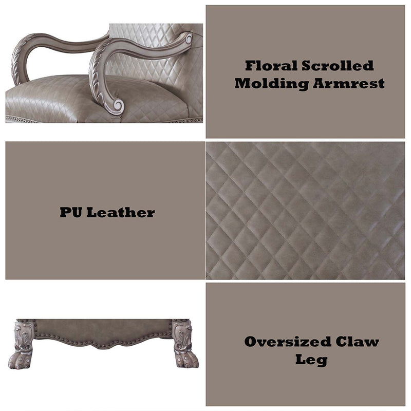 Dresden Chair w/Pillow, Faux Leather & Vintage Bone White Finish Acme